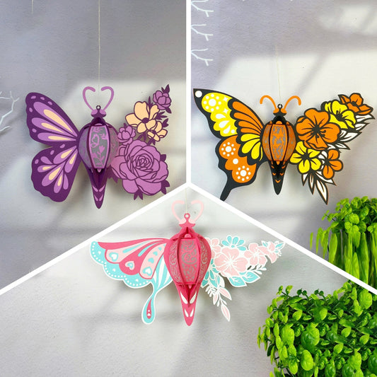 Pack 3 Butterfly Flower - 3D Paper Lantern File - Cricut File -