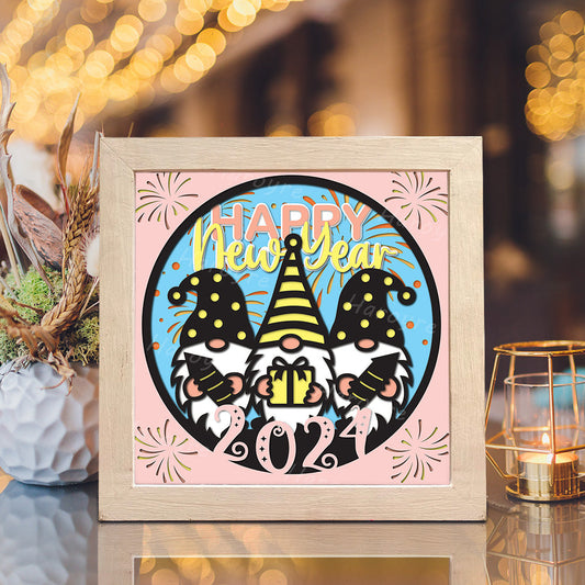 Happy New Year Gnomes – 3D Paper Cut Shadow Box File - Cricut File - (8x8 inches) -