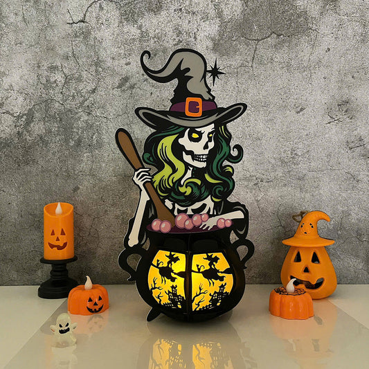 Cauldron Witch 2 - 3D Halloween Cauldron Paper Lantern File - Cricut File -