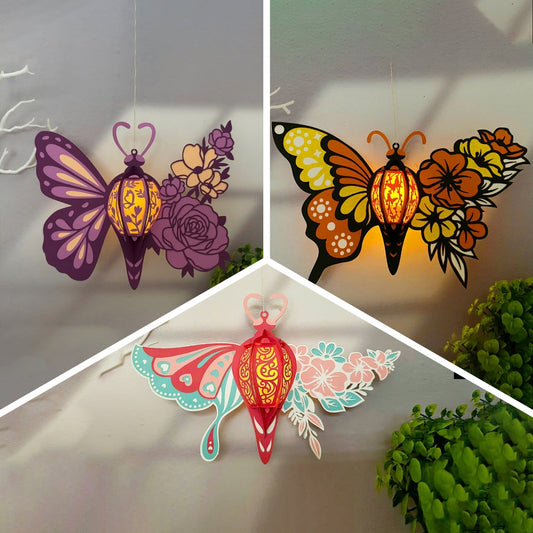 Pack 3 Butterfly Flower - 3D Paper Lantern File  - Cricut File  -