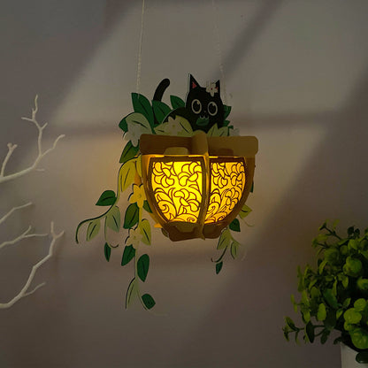 Cat Plants Pot - 3D Paper Cut Lantern File  - Cricut File  -
