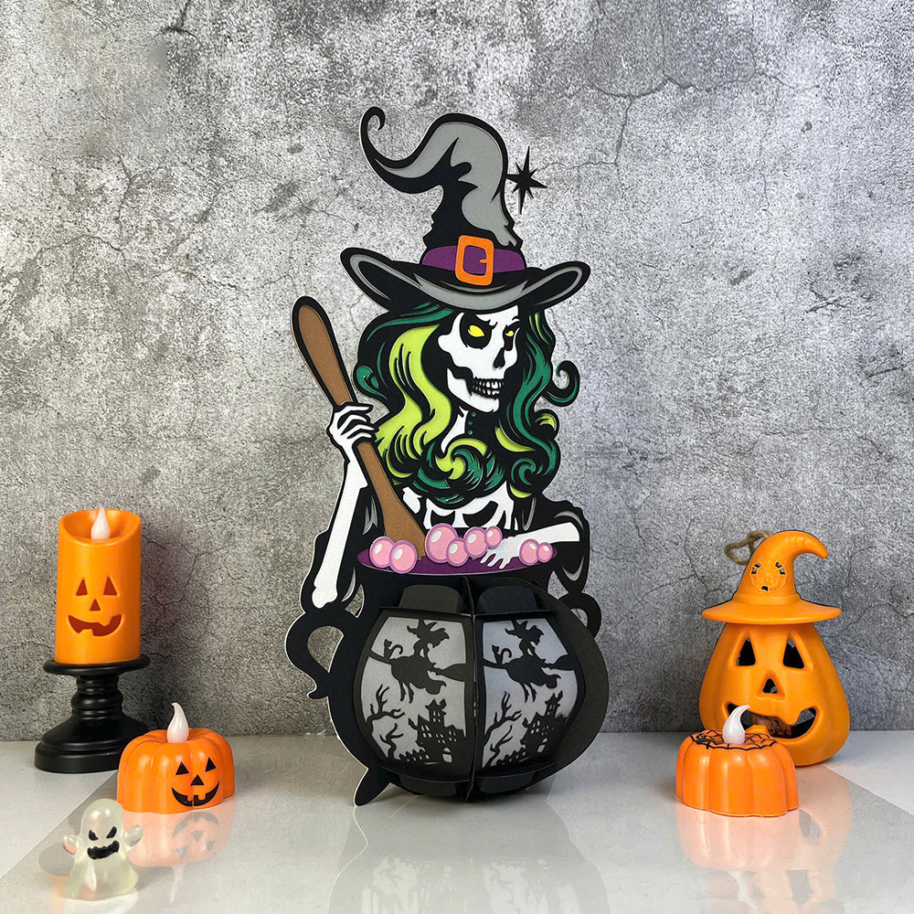 Cauldron Witch 2 - 3D Halloween Cauldron Paper Lantern File - Cricut File  -