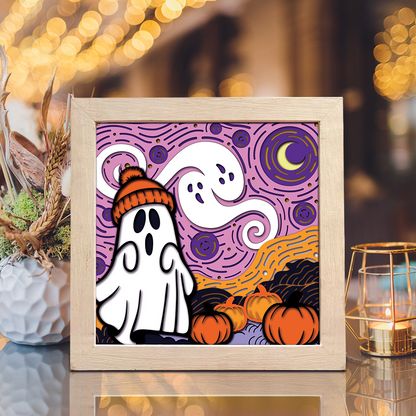 Starry Night Halloween – 3D Halloween Paper Cut Shadow Box File - Cricut File - (8x8 inches) -