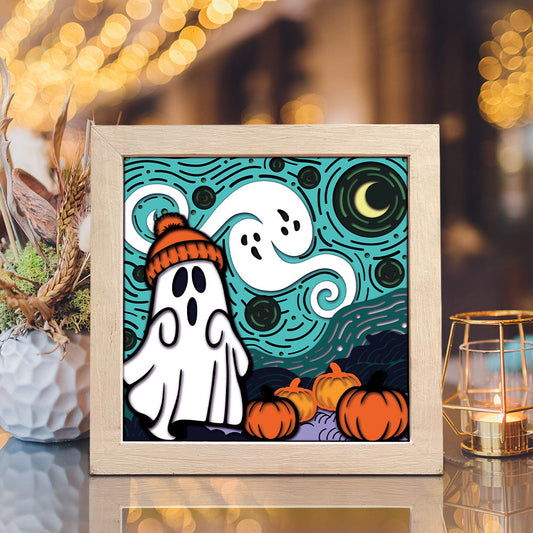 Starry Night Halloween – 3D Halloween Paper Cut Shadow Box File - Cricut File - (8x8 inches) -