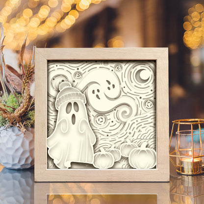 Starry Night Halloween – 3D Halloween Paper Cut Shadow Box File - Cricut File - (8x8 inches) -