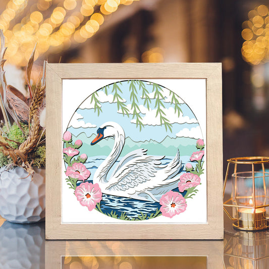 Swan & Flowers – 3D Paper Cut Shadow Box File - Cricut File - (8x8 inches) -