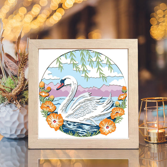 Swan & Flowers – 3D Paper Cut Shadow Box File - Cricut File - (8x8 inches) -